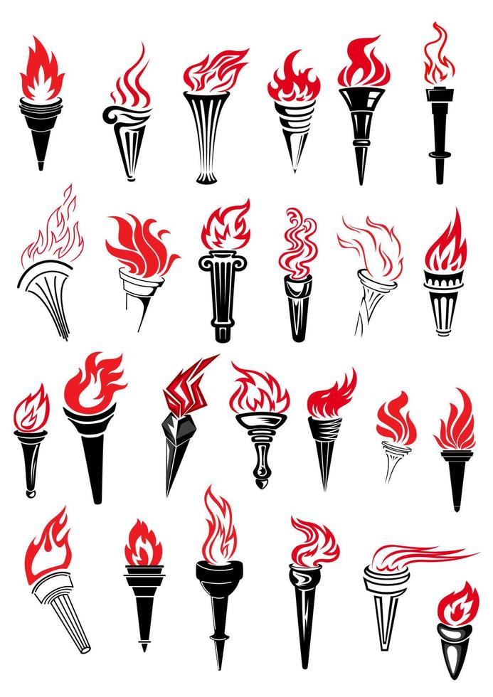 Flaming torches with red flames vector