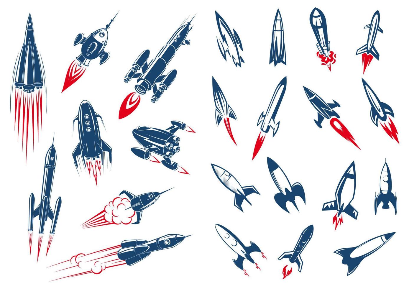 Space rocket ships and military missiles vector