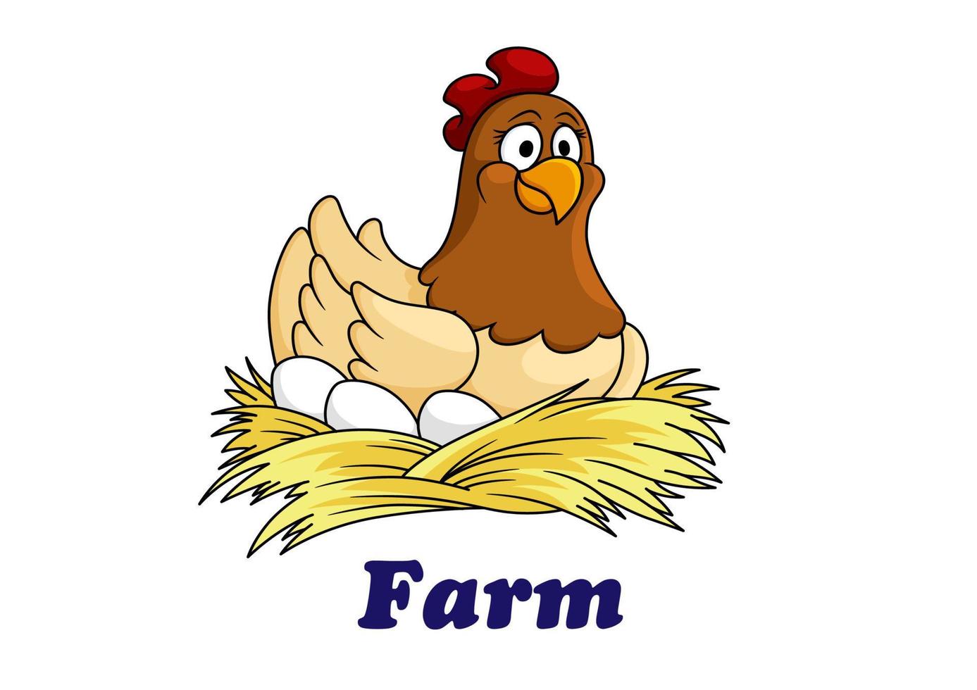 emblema de la granja con una gallina sentada sobre huevos vector