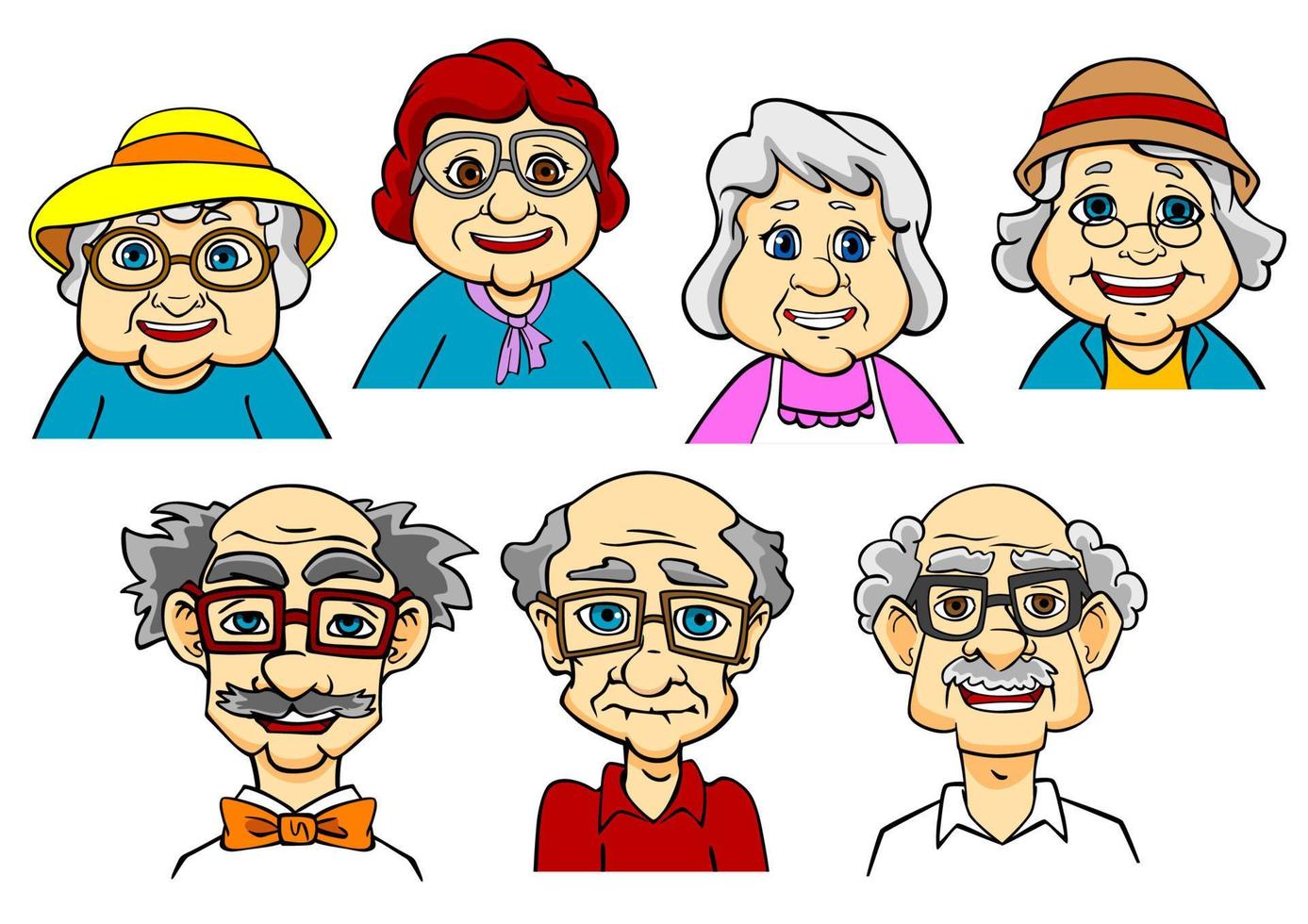 Cartoon smiling senior peoples characters vector