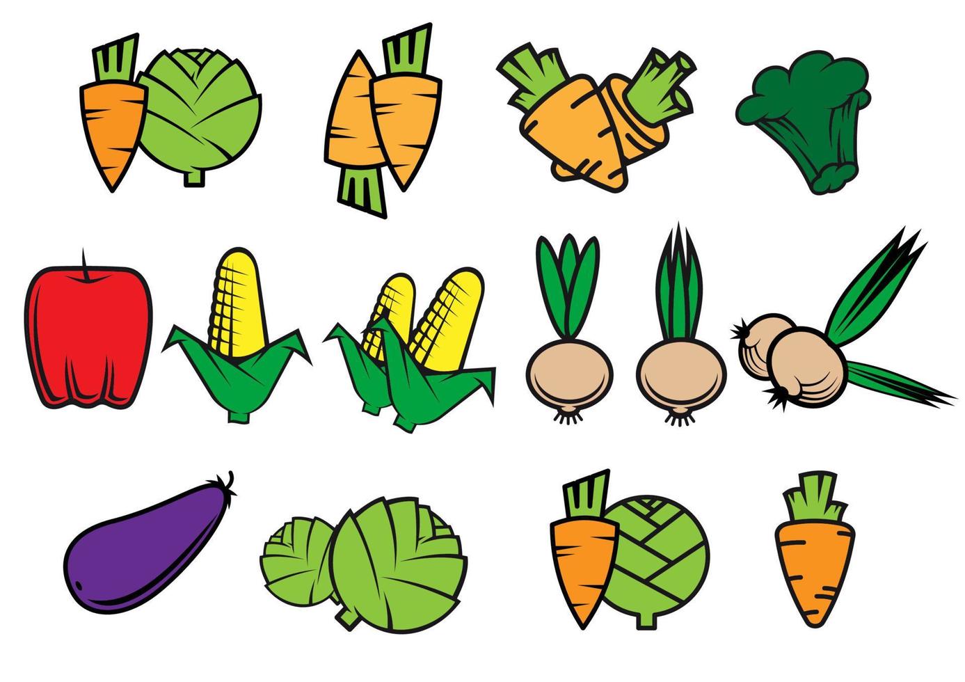 iconos planos de verduras frescas vector