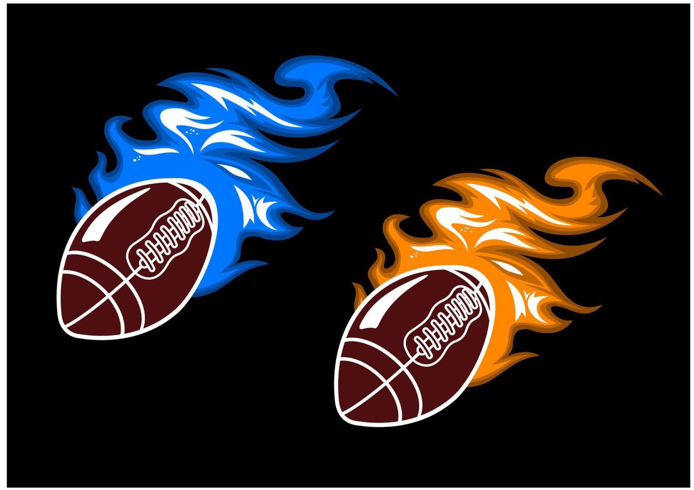 pelotas de rugby con llamas de fuego de colores vector