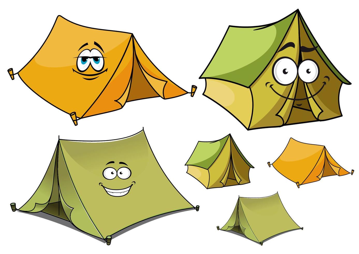 Cartoon green and yellow tents characters vector