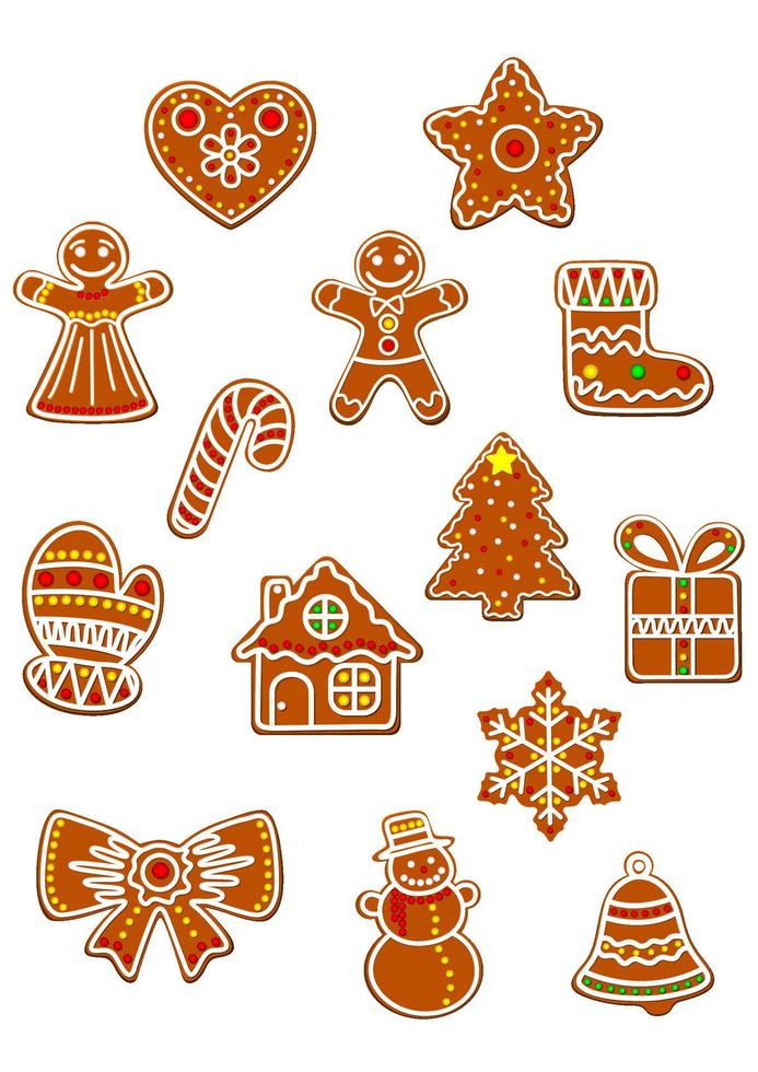 conjunto de figuras navideñas de pan de jengibre vector