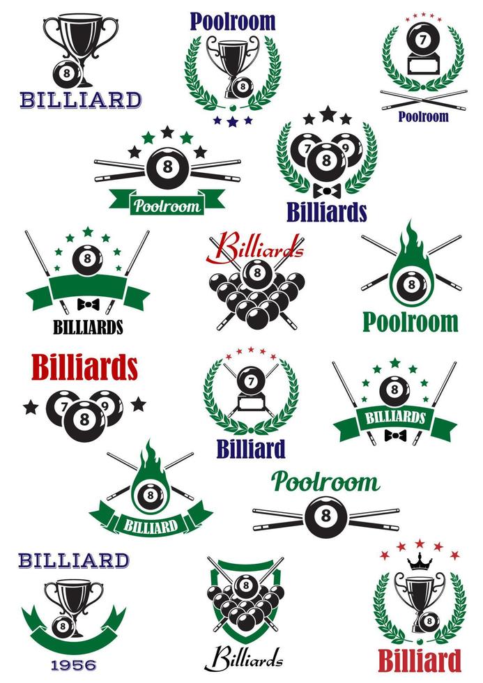 emblemas de billar, snooker y pool vector