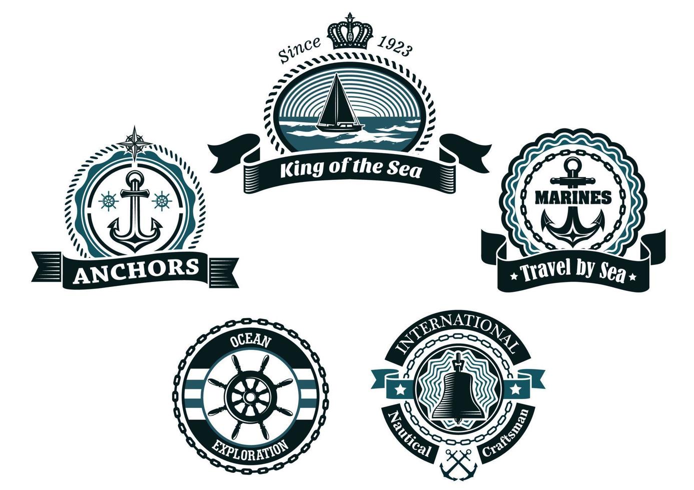 Retro blue nautical labels and badges vector