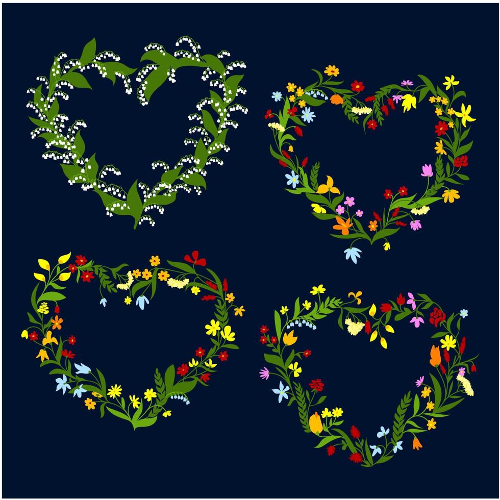 Heart shaped spring or summer wreaths vector