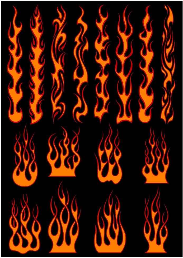 Various fiery flames in tribal style vector
