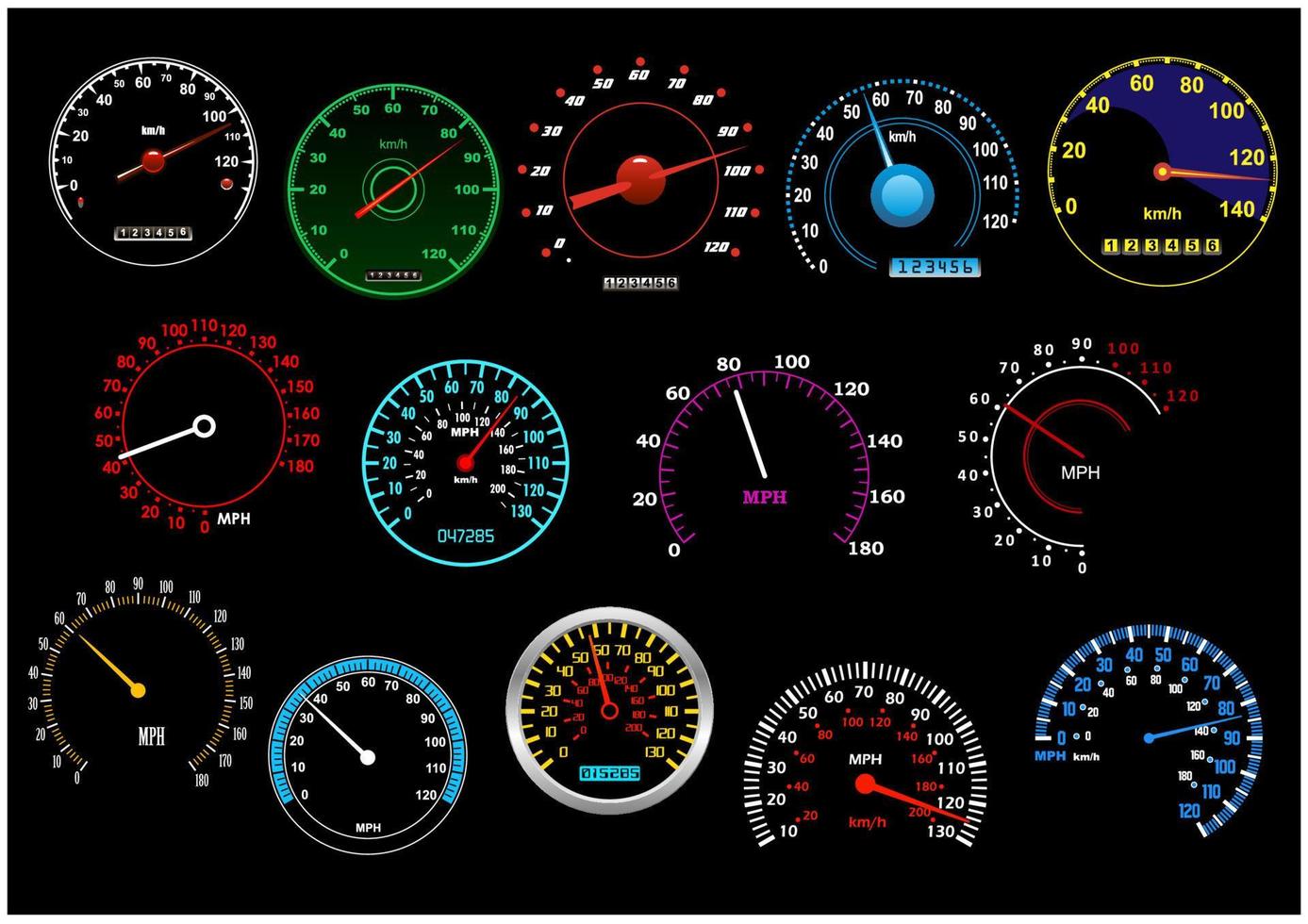 Various speedometers set vector