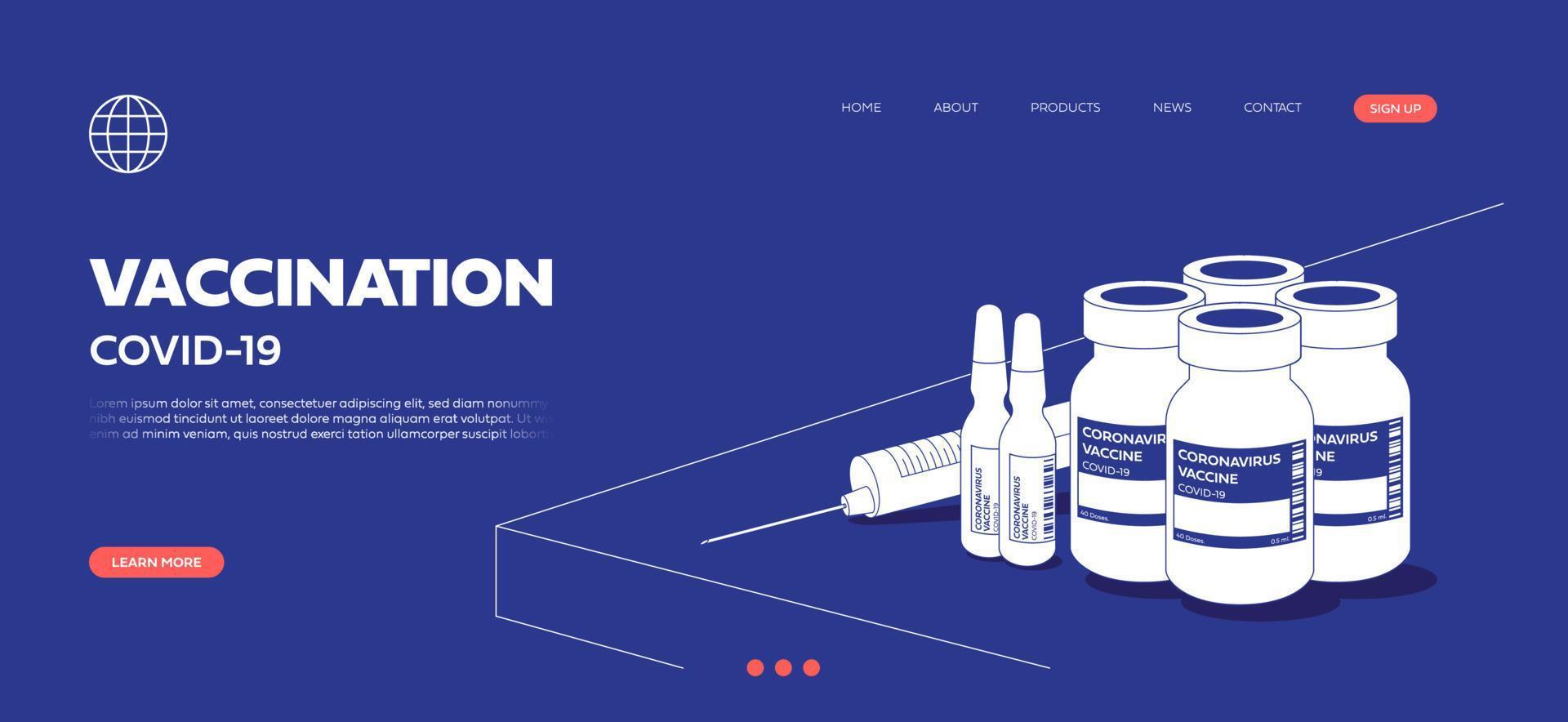 Coronavirus vaccine vector background. Covid-19 corona virus vaccination with vaccine bottle and syringe injection tool for covid19 immunization treatment. Vector illustration.