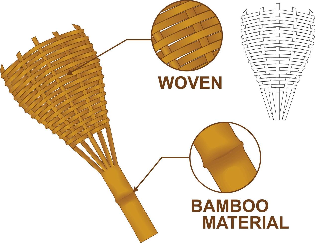 herramientas de bambú tejidas para cosechar fruta vector