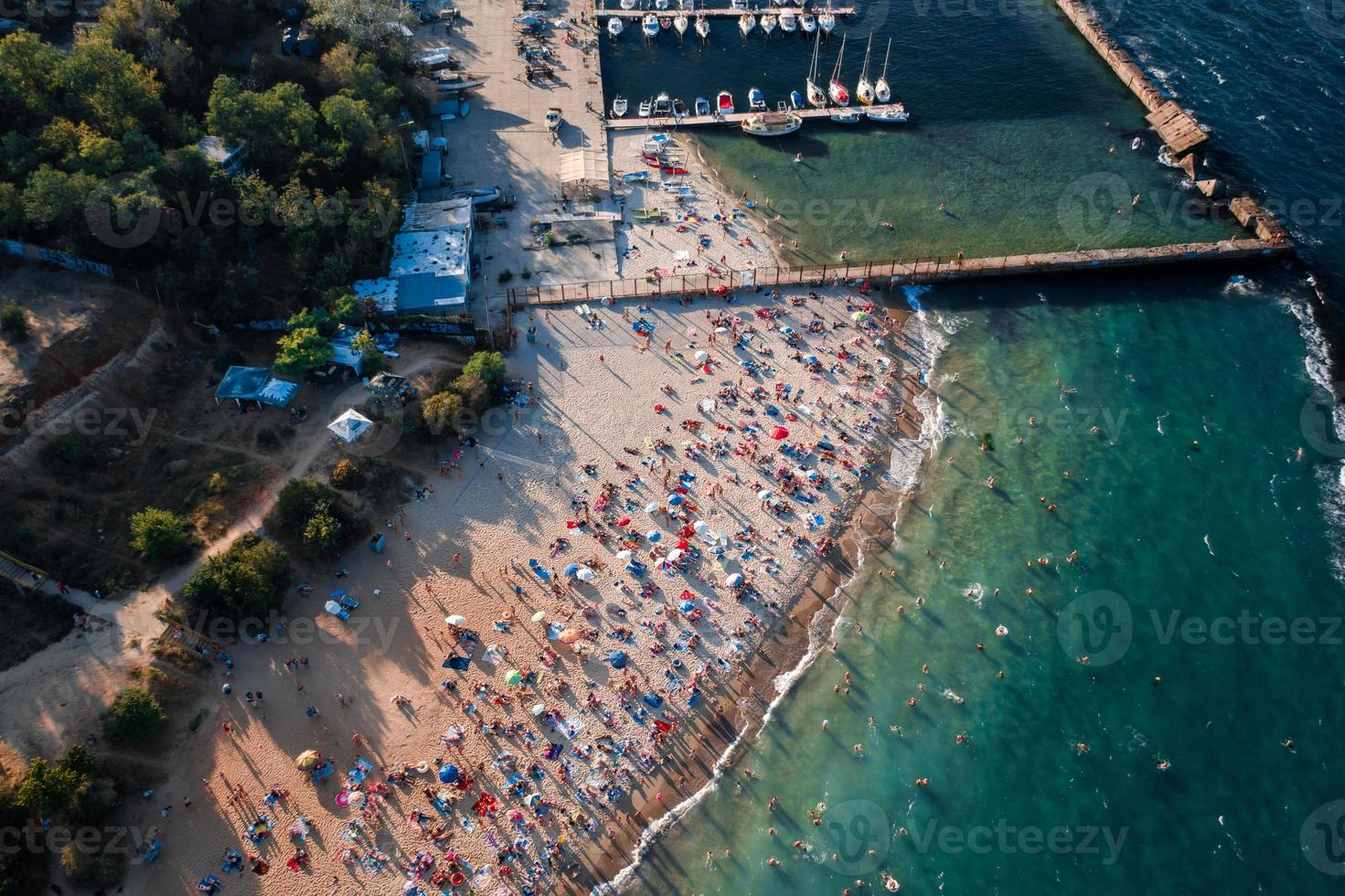 Aerial View of Crowd of People on the Beach photo