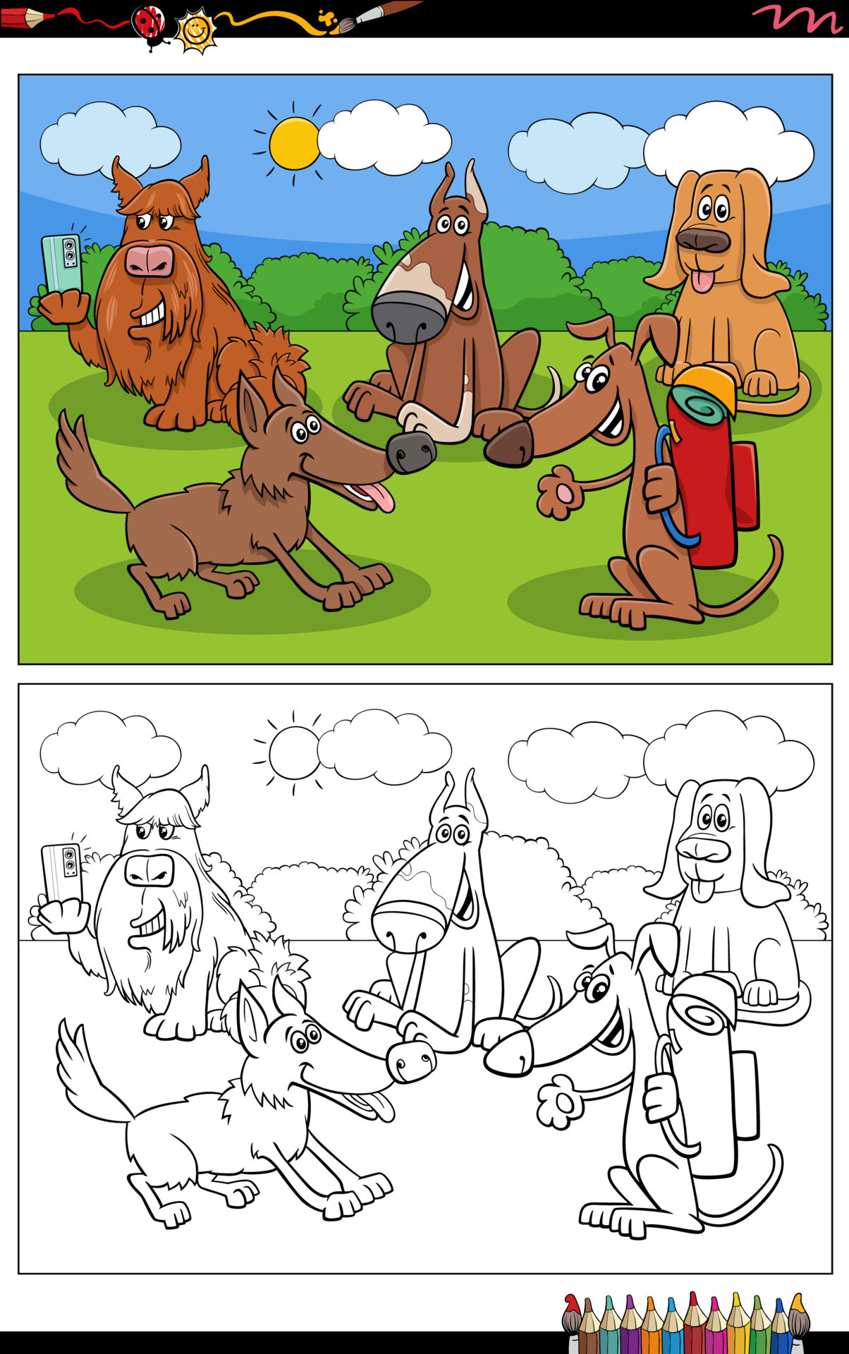 funny cartoon dogs animal characters group coloring page 11528110 Vector  Art at Vecteezy