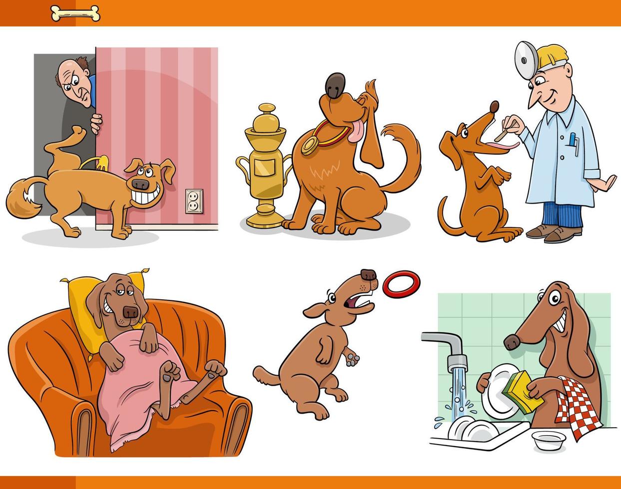 cartoon dogs and puppies animal characters set vector