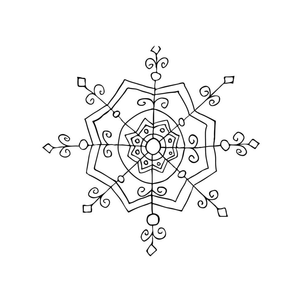 Set of doodle Christmas snowflake isolated on white. Vector illustration. EPS10