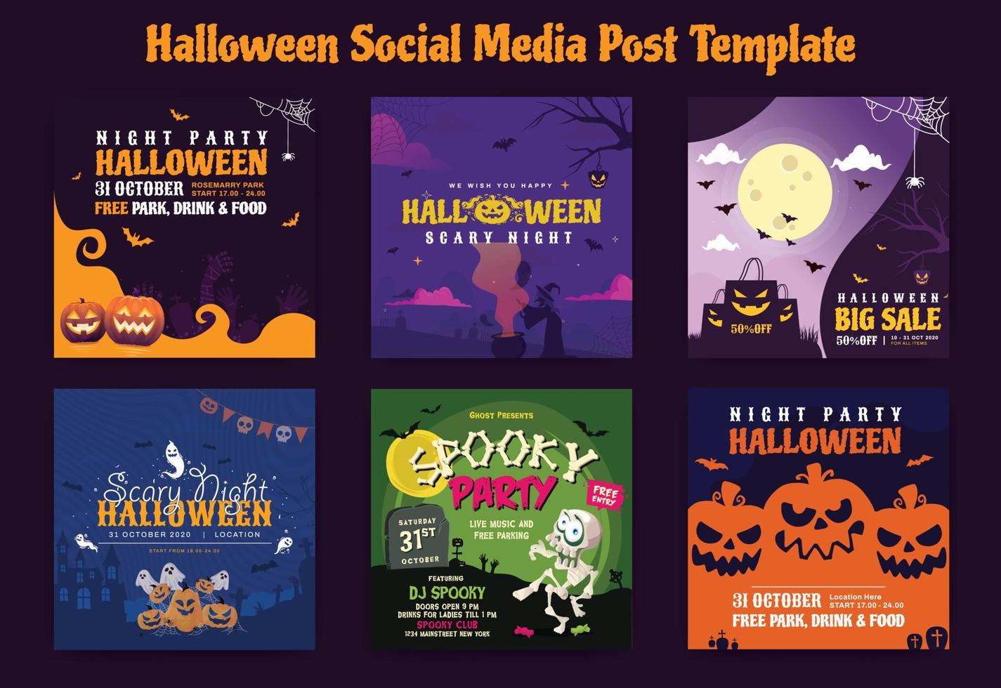 feliz halloween concepto plantilla de publicación en redes sociales. ilustración vectorial plantilla de publicación en redes sociales. perfecto para publicaciones en redes sociales, antecedentes y anuncios web en Internet. vector