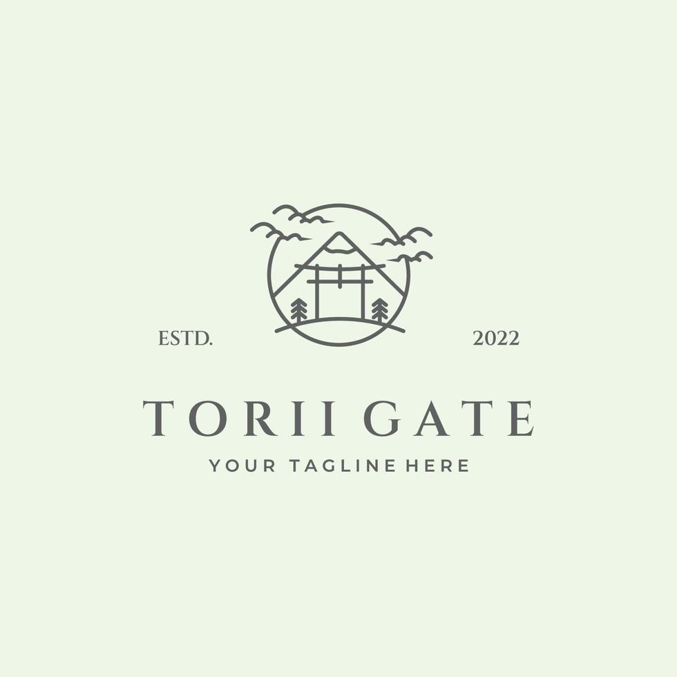 torii gate line art icon logo vintage travel minimalist for japanese vector