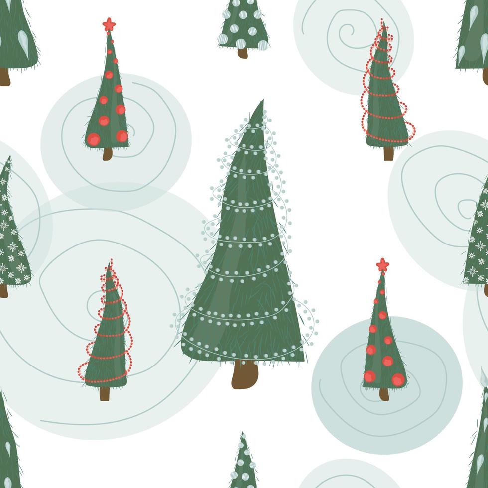 Seamless pattern with decorated christmas trees and circles vector illustration