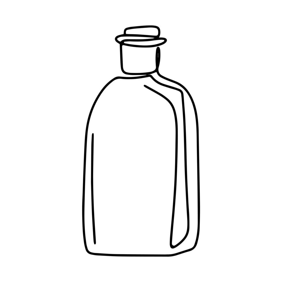 Glass bottle for liquids line art isolated vector illustration