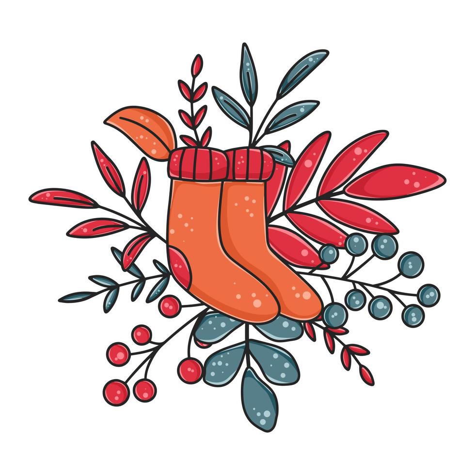 Hand drawn cute autumn and winter composition with open socks vector