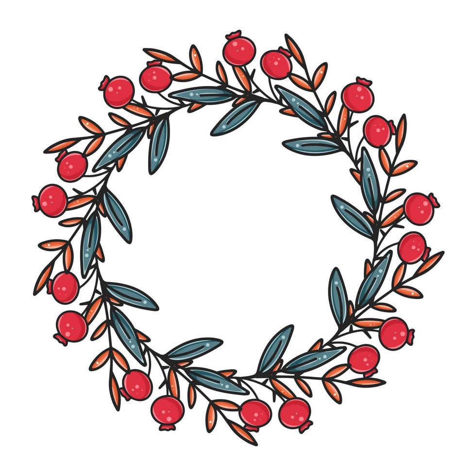 Beautiful botanical christmas wreath isolated vector illustration