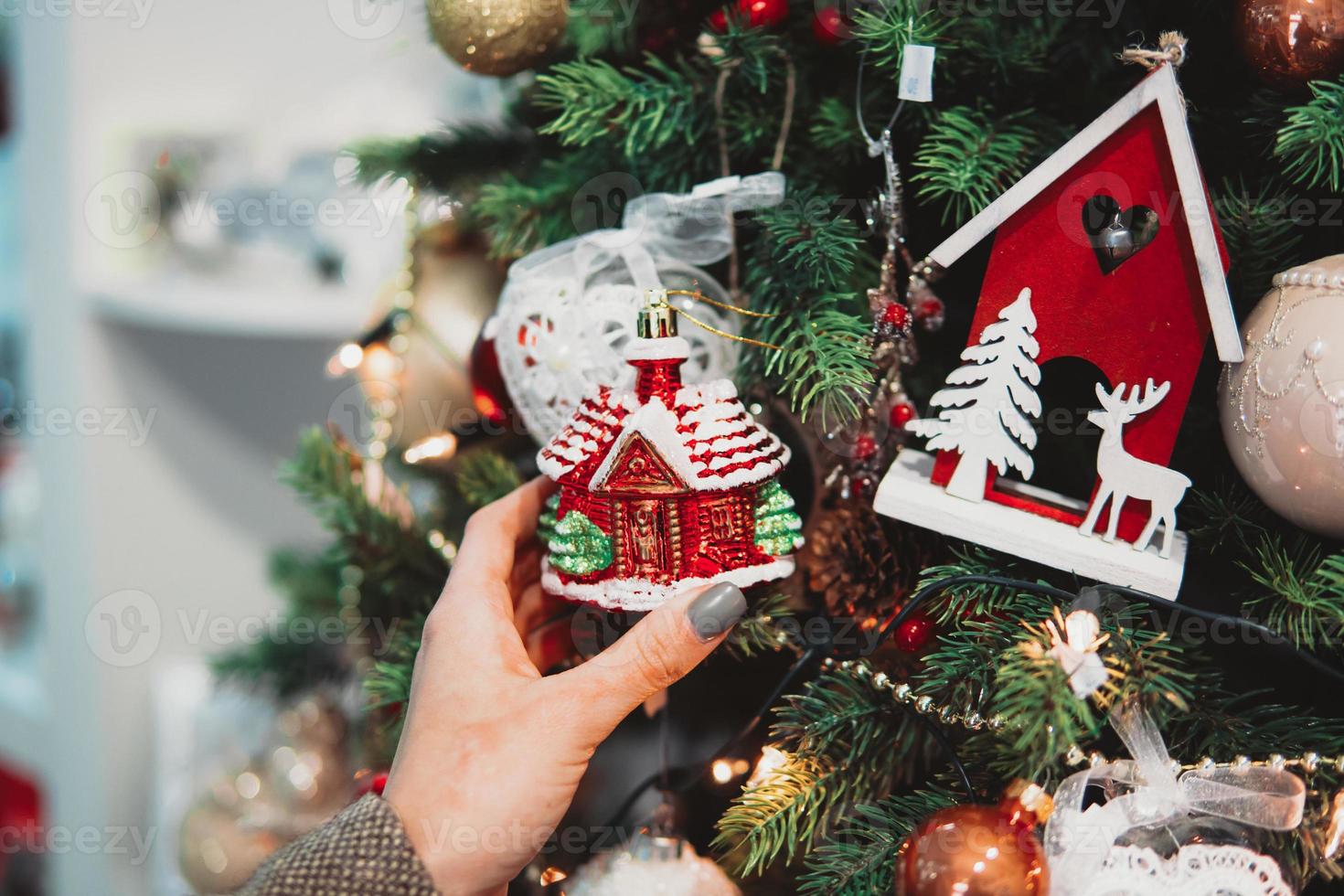 Christmas tree branch with toys photo