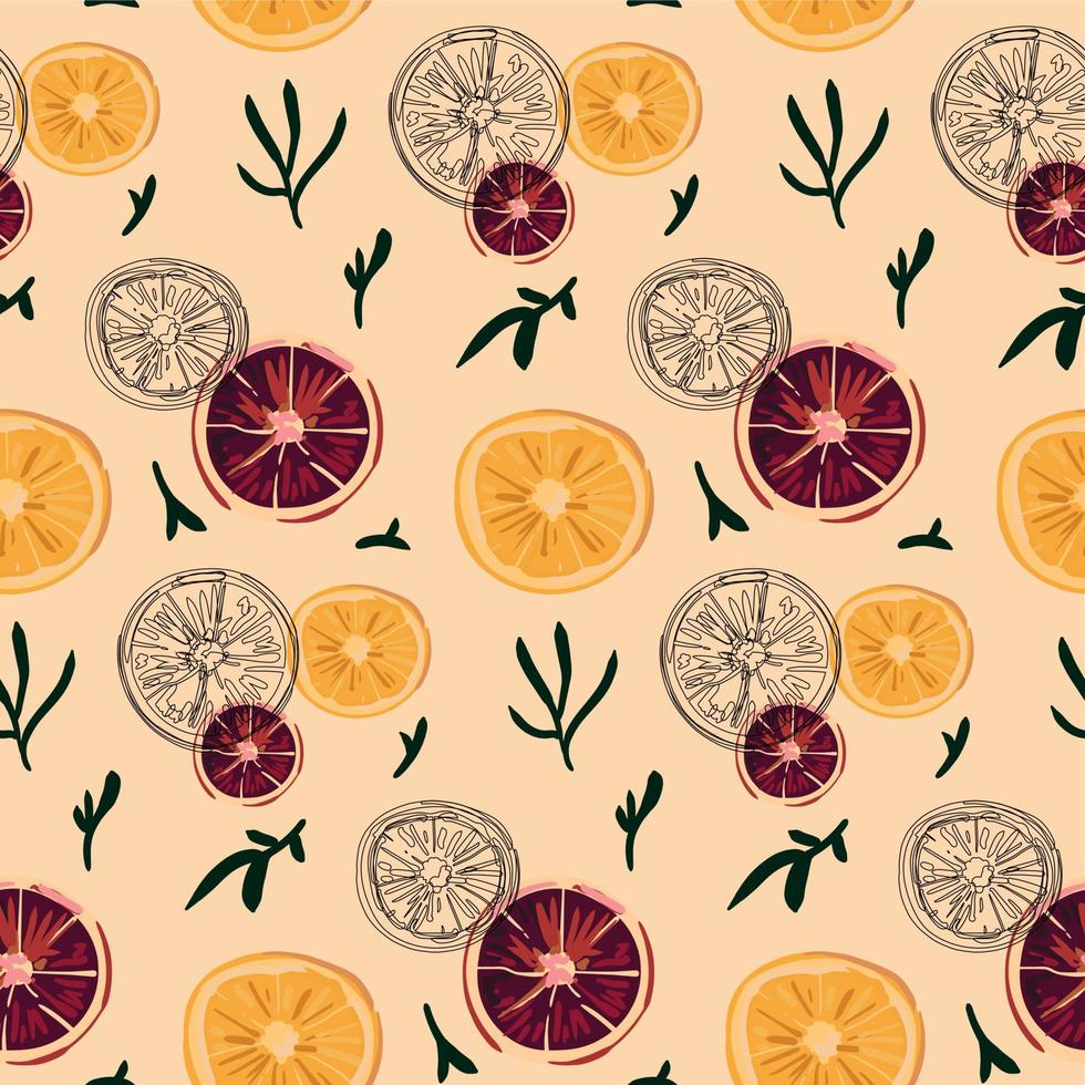 Seamless pattern with oranges and twigs. vector