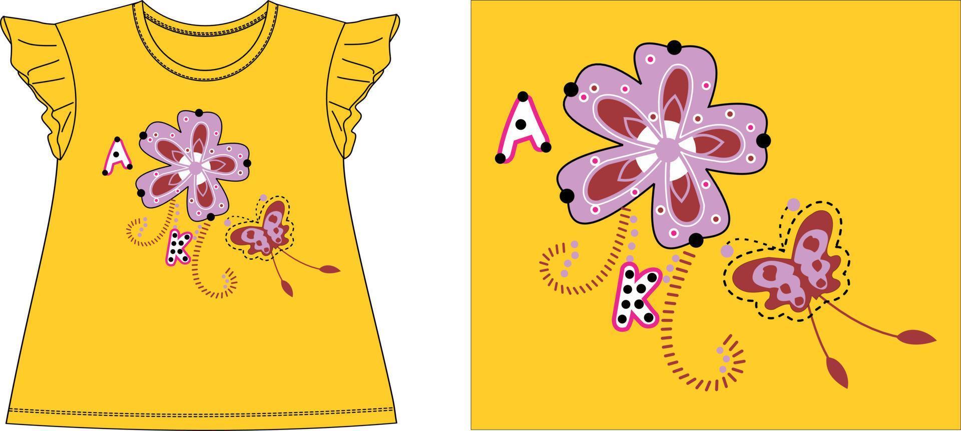 Flowers with butterfly trendy stylish t shirt graphic design vector illustration
