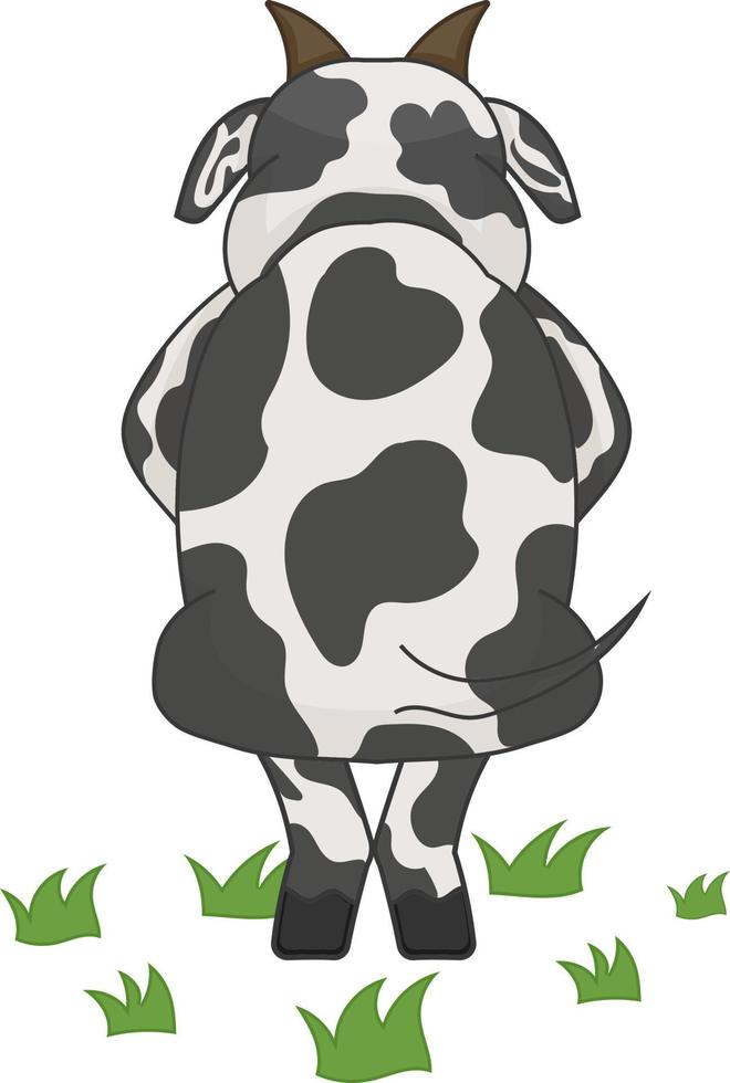 cartoon cow in shy pose, standing on grass vector