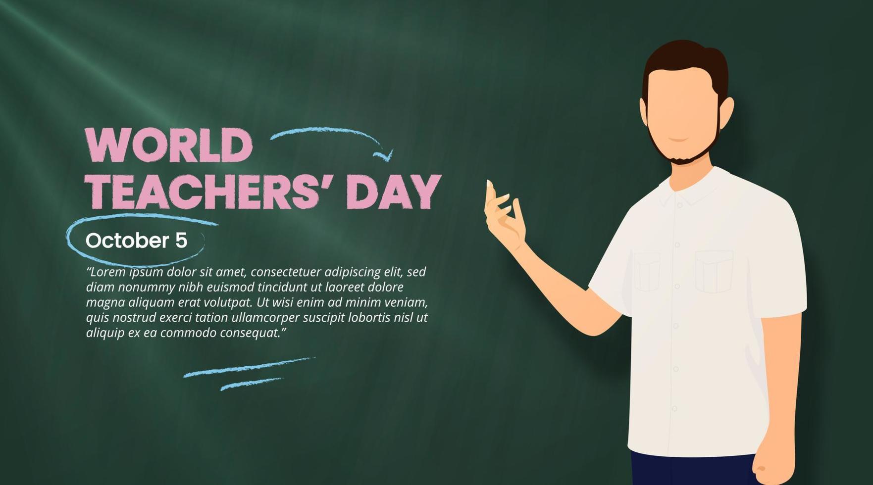 World teachers day background with a teacher is teaching in the front with a chalkboard vector