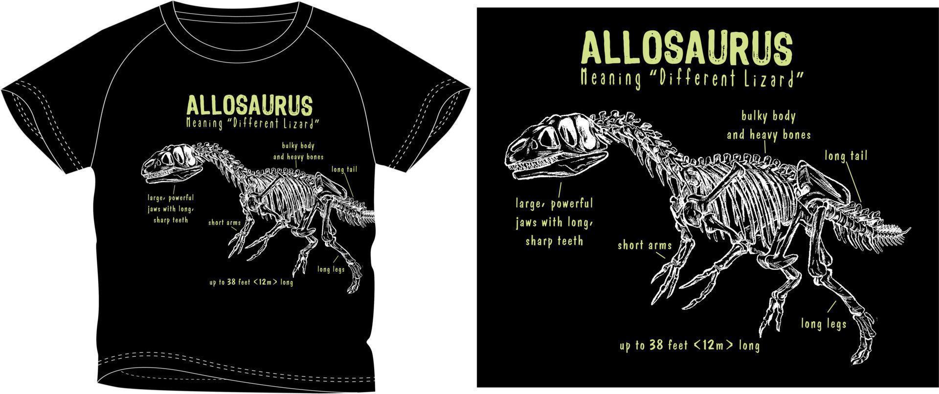 Allosaurus skeleton trendy stylish t shirt graphic design vector