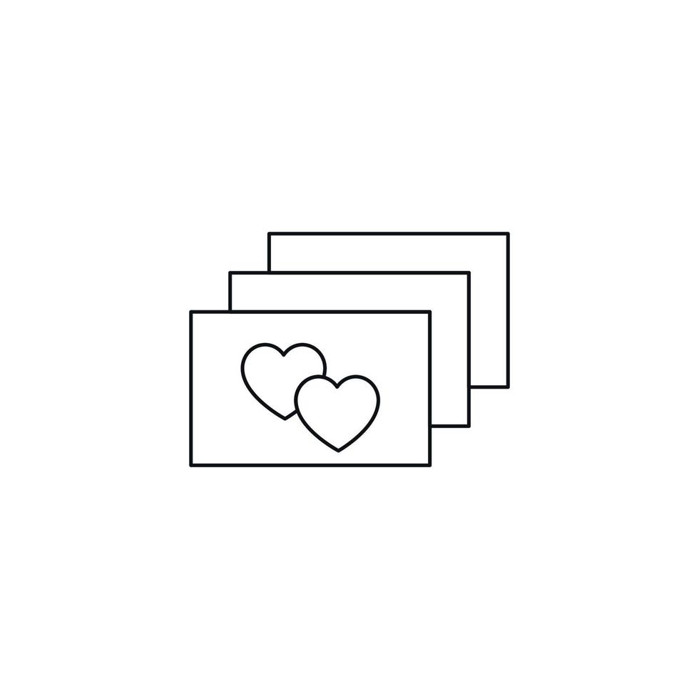 Romance and love concept. Outline sign drawn in flat style. Line icon of heart on paper postcards vector