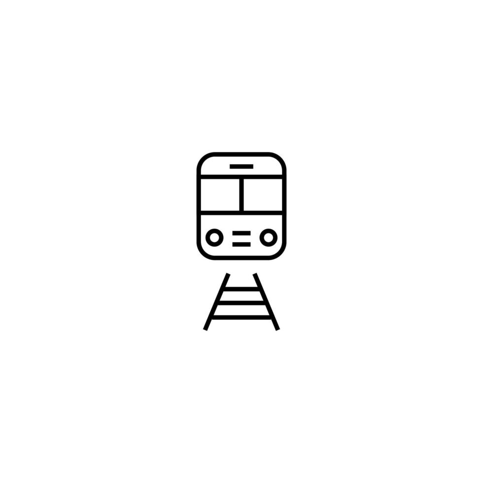 Travel, vacation and summer holiday concept. Vector outline symbol for sites, advertisement, stores etc. Line icon of train on railway