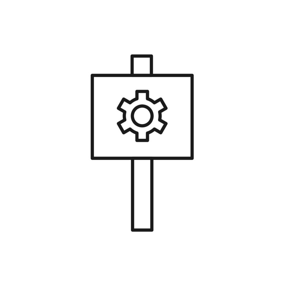 Vector outline symbol suitable for internet pages, sites, stores, shops, social networks. Editable stroke. Line icon of cogwheel on banner