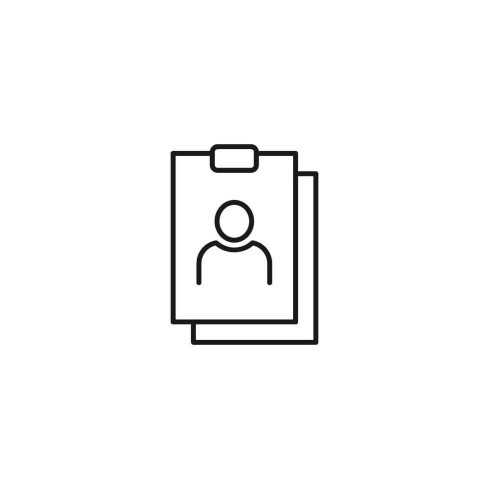 Document, office, contract and agreement concept. Monochrome vector sign drawn in flat style. Vector line icon of user on clipboard