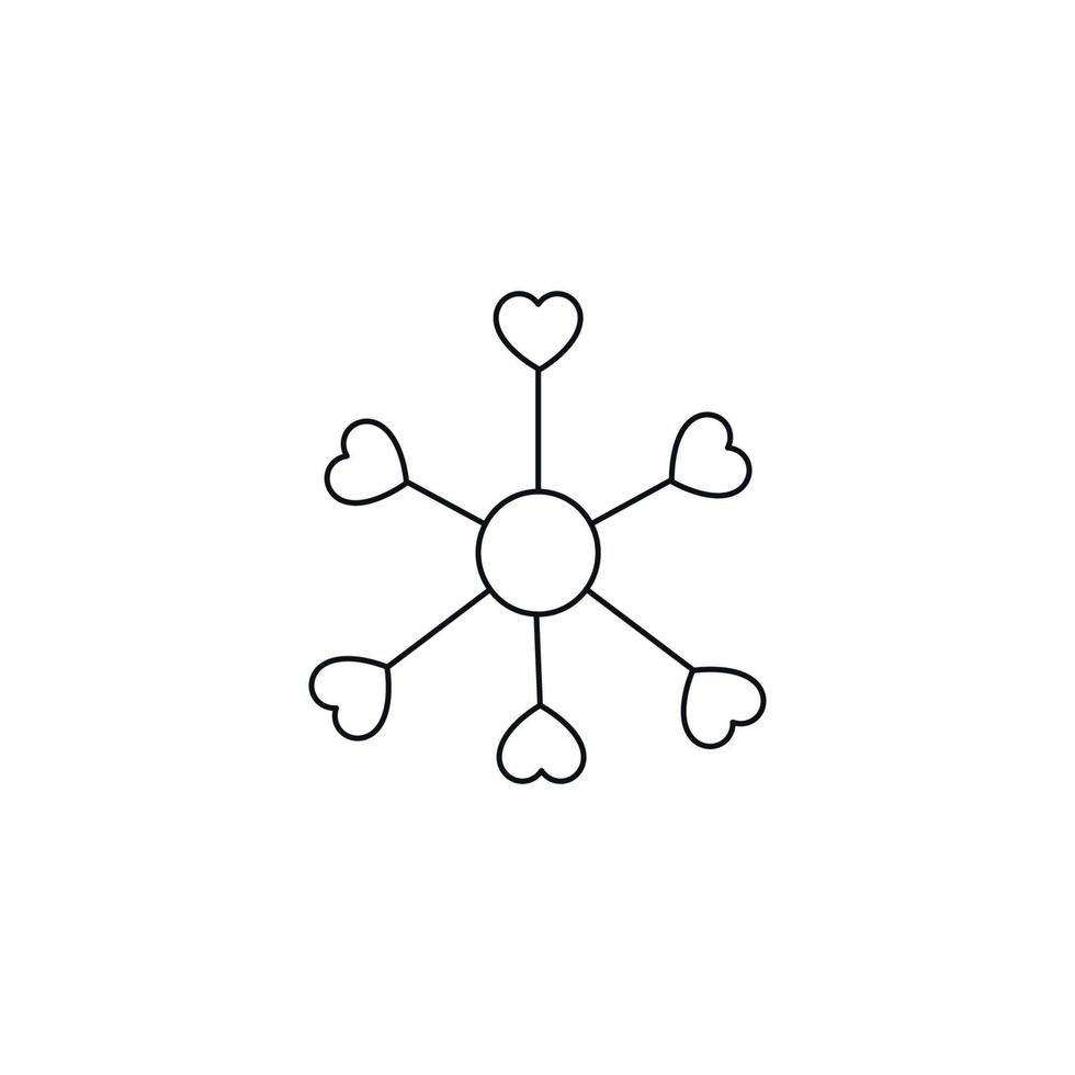 Romance and love concept. Outline sign drawn in flat style. Line icon of circle surrounded by sticks with hearts on edges vector