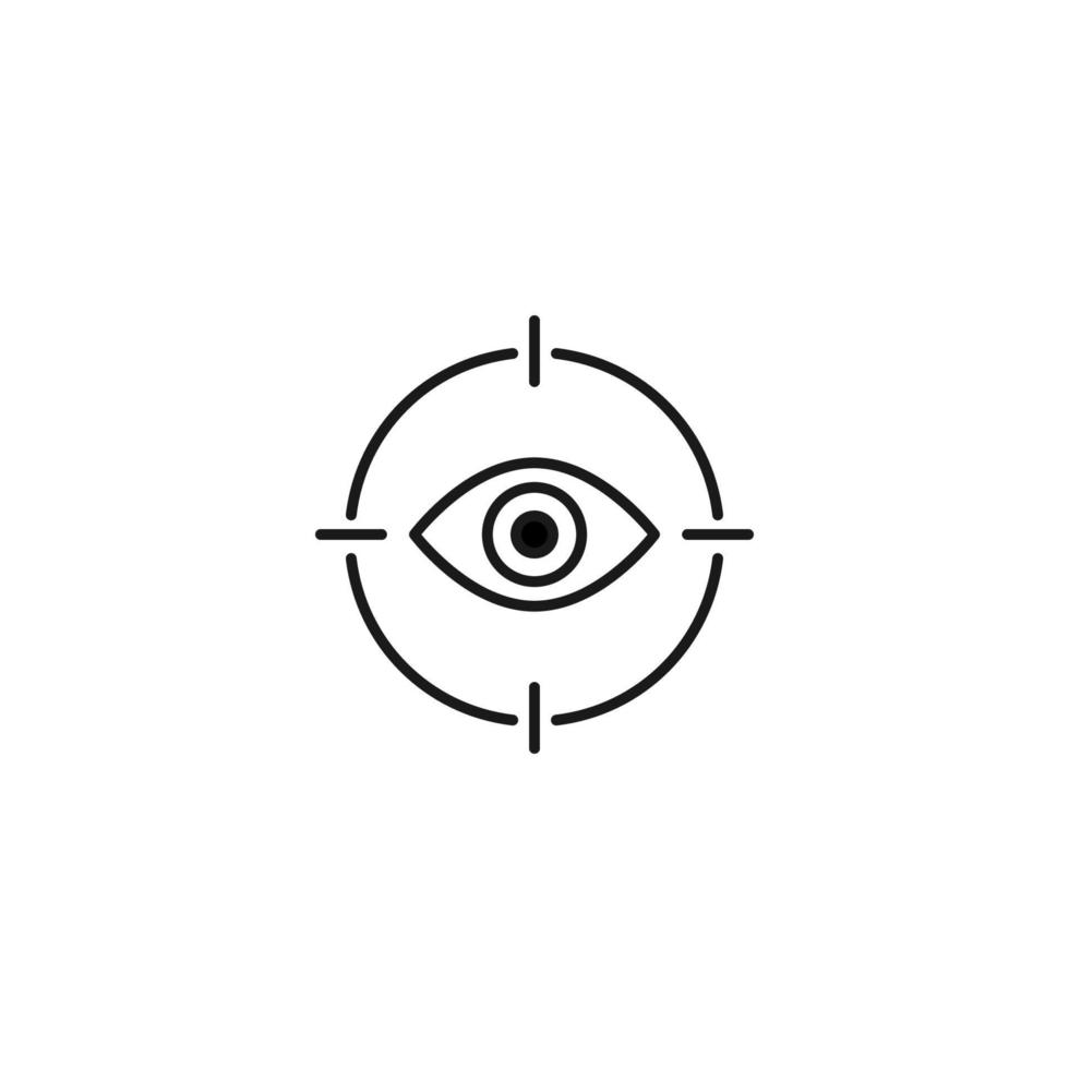 Simple black and white illustration perfect for web sites, advertisement, books, articles, apps. Modern sign and editable stroke. Vector line icon of eye inside target