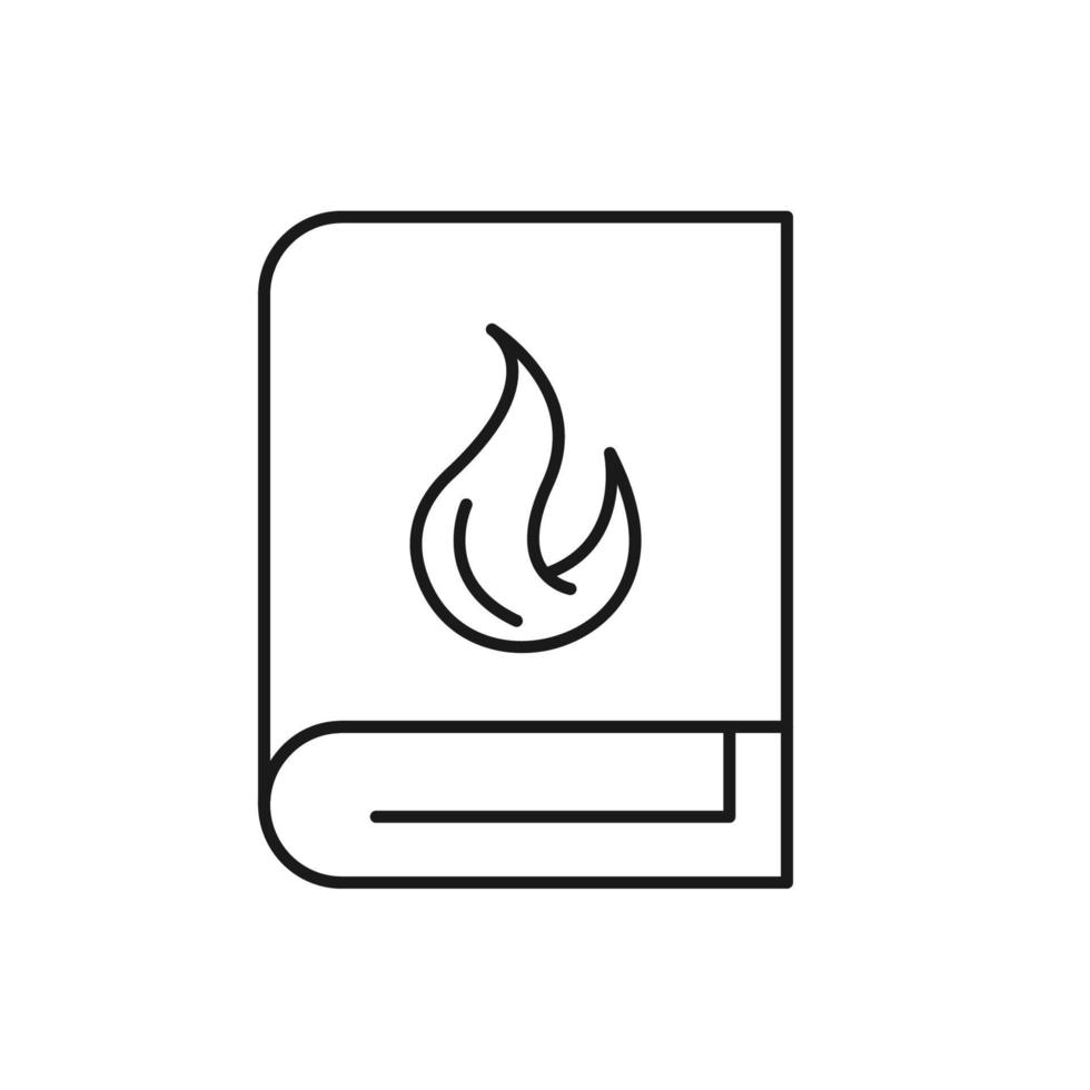 símbolo de contorno vectorial adecuado para páginas de Internet, sitios, tiendas, tiendas, redes sociales. trazo editable. icono de línea de llama en la portada del libro vector