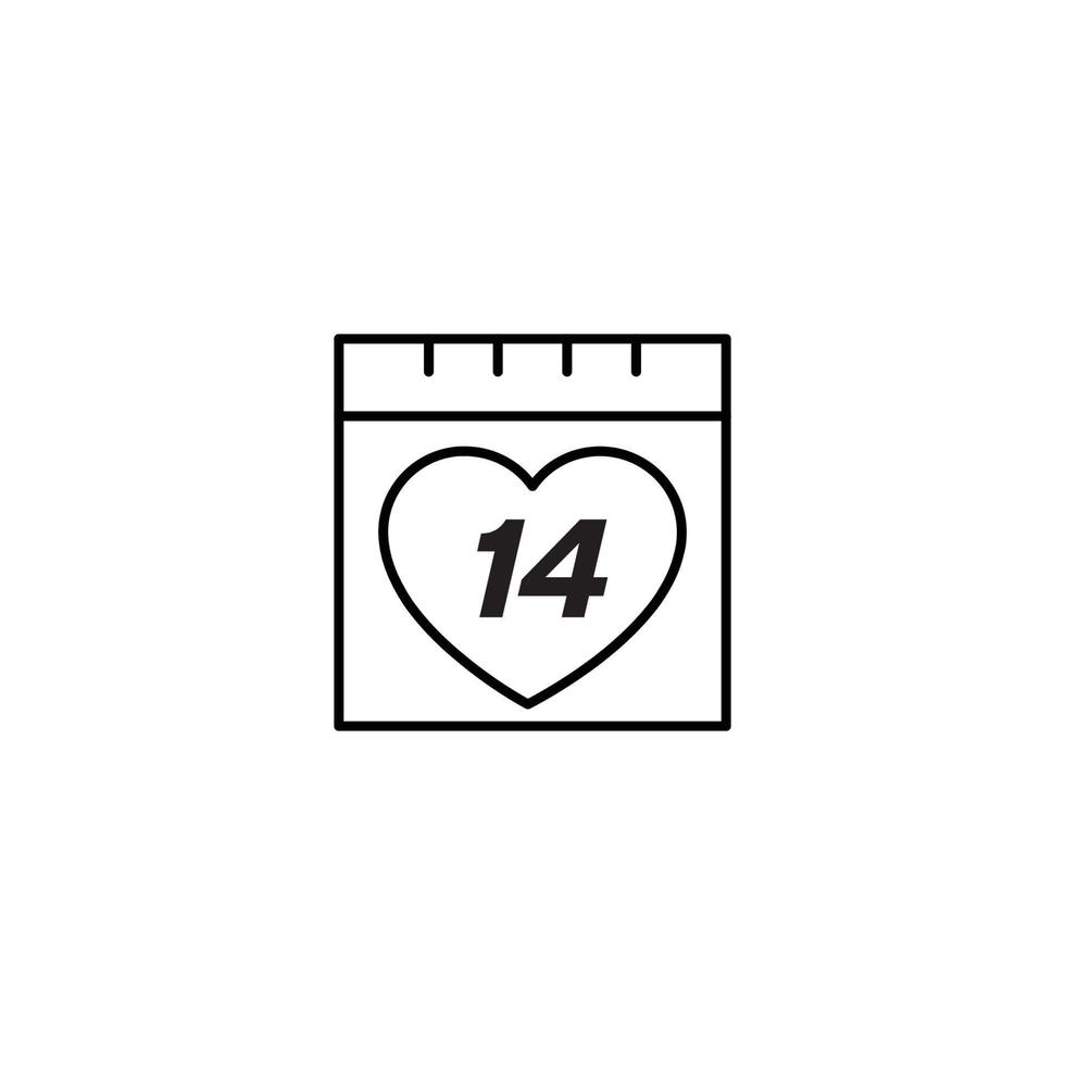 Romance and love concept. Vector monochrome outline signs drawn in flat style. Perfect for advertisement, articles, stores, internet pages. Line icon of 14 February inside of heart on calendar