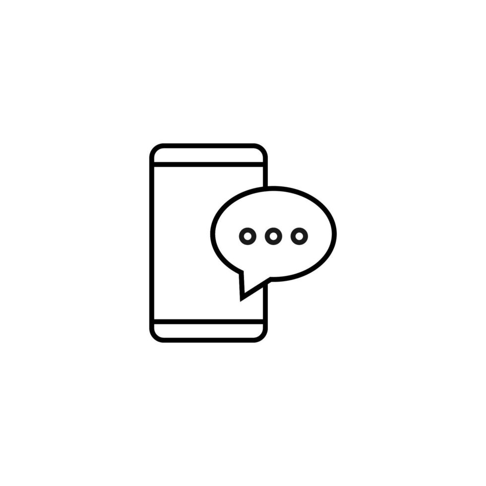 Internet chat and dialogue concept. Modern vector sign in flat style. Suitable for web sites, stores. Line icon of dotted line inside of speech bubble by smartphone