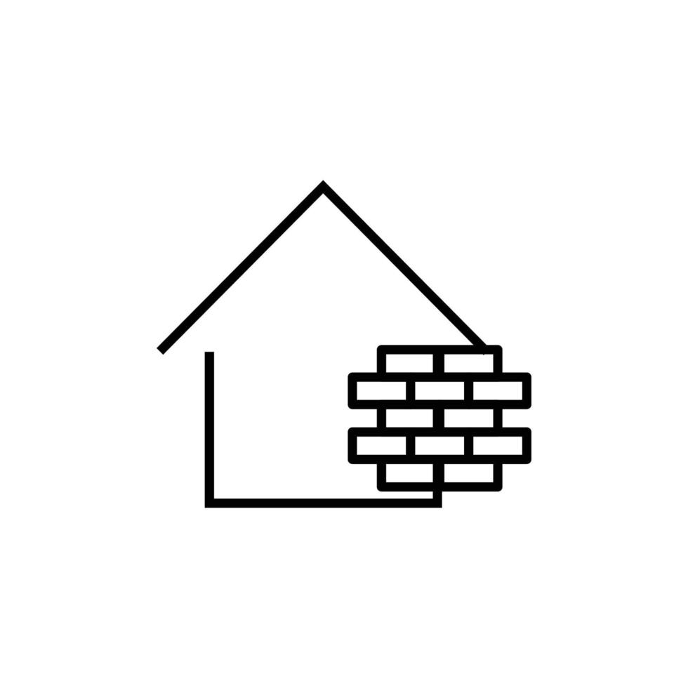 Building as establishment or facility. Outline monochrome sign in flat style. Suitable for stores, advertisements, articles, books etc. Line icon of brick wall next to house vector