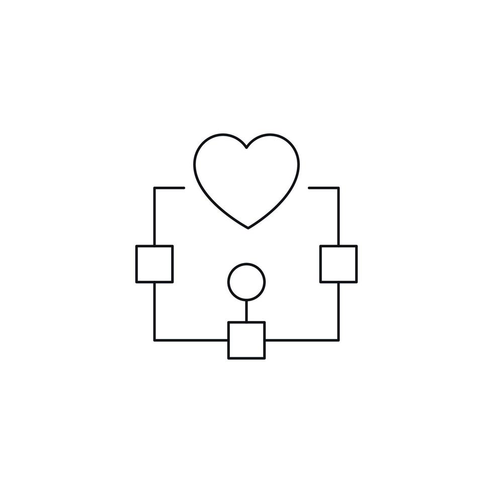 Romance and love concept. Outline sign drawn in flat style. Line icon of heart over algorithm vector