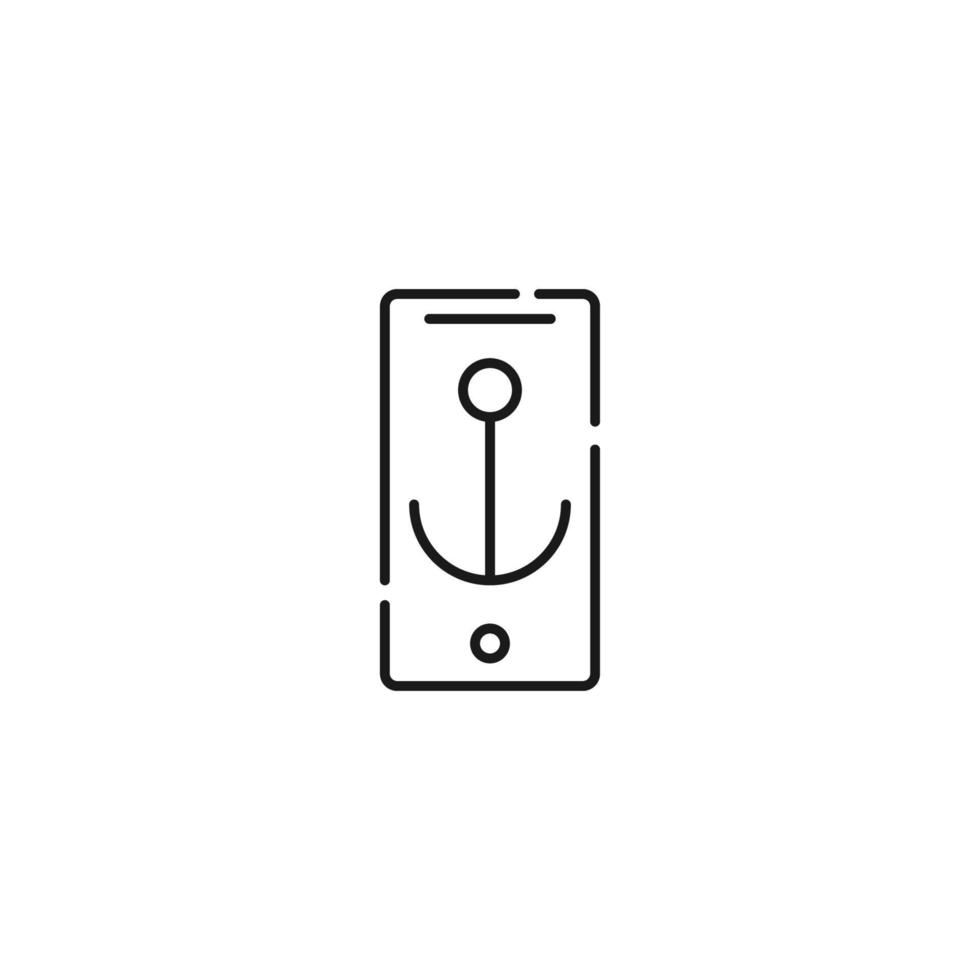 Display of phone. Vector line symbol drawn in modern flat style. Perfect for web site, stores, internet pages. Editable stroke. Line icon of anchor on display of phone