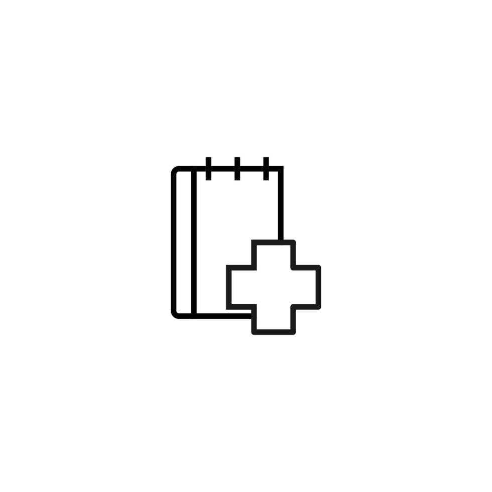 Modern outline signs suitable for internet pages, applications, stores etc. Editable strokes. Line icon of cross next to book as symbol of medicine encyclopedia vector