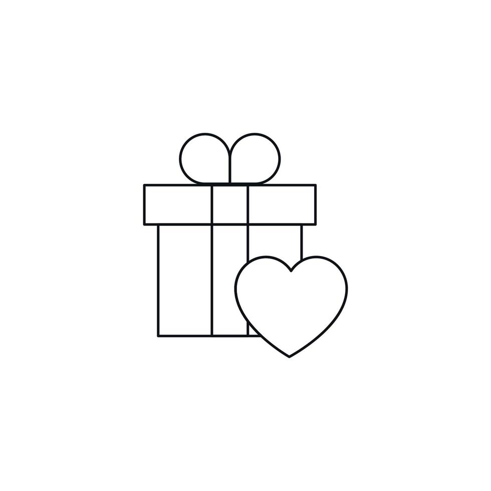 Romance and love concept. Outline sign drawn in flat style. Line icon of heart next to giftbox with ribbon for presents vector