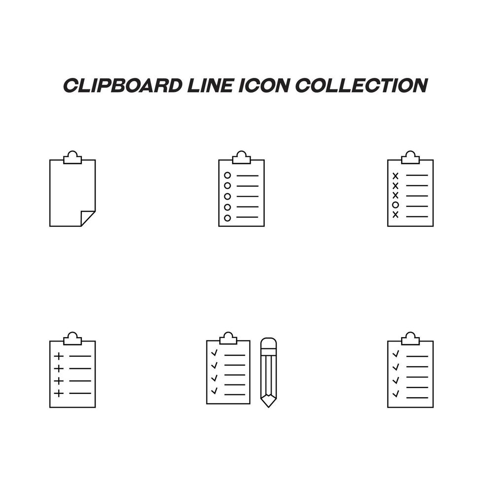 Writing board line icon set. Collection of editable strokes for web sites, applications, advertisements. Line icons of writing board with curled corner, circles, checkmarks etc vector