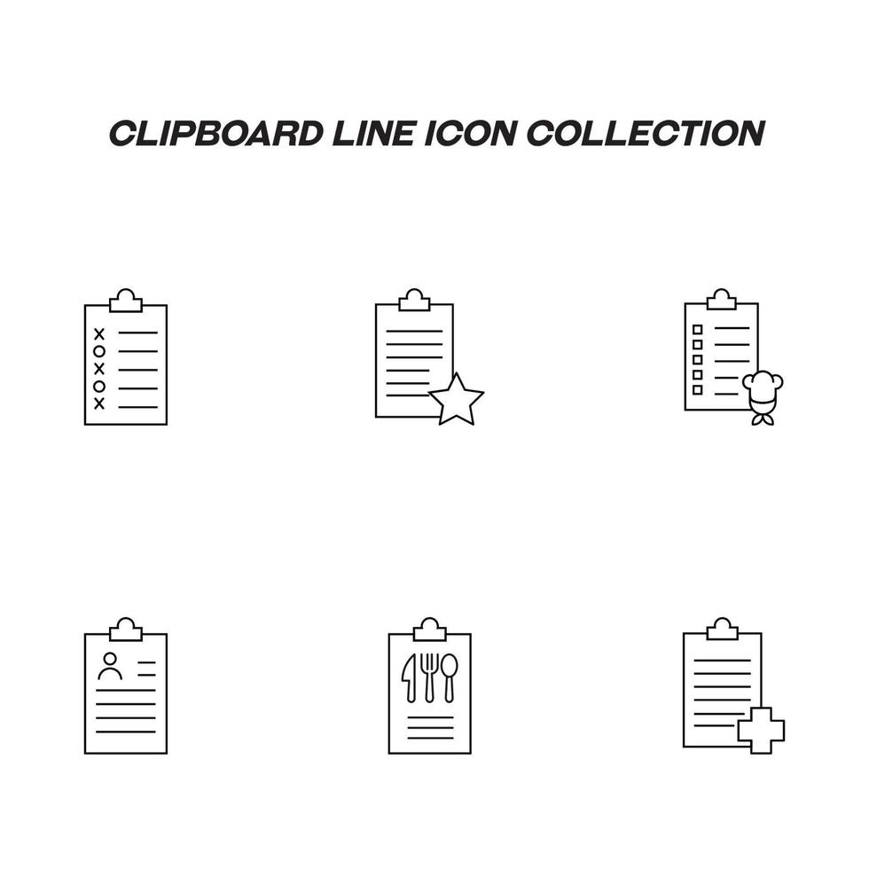 Writing board line icon set. Collection of editable strokes for web sites, applications, advertisements. Line icons of clipboard with menu, resume, prescription of doctor etc vector