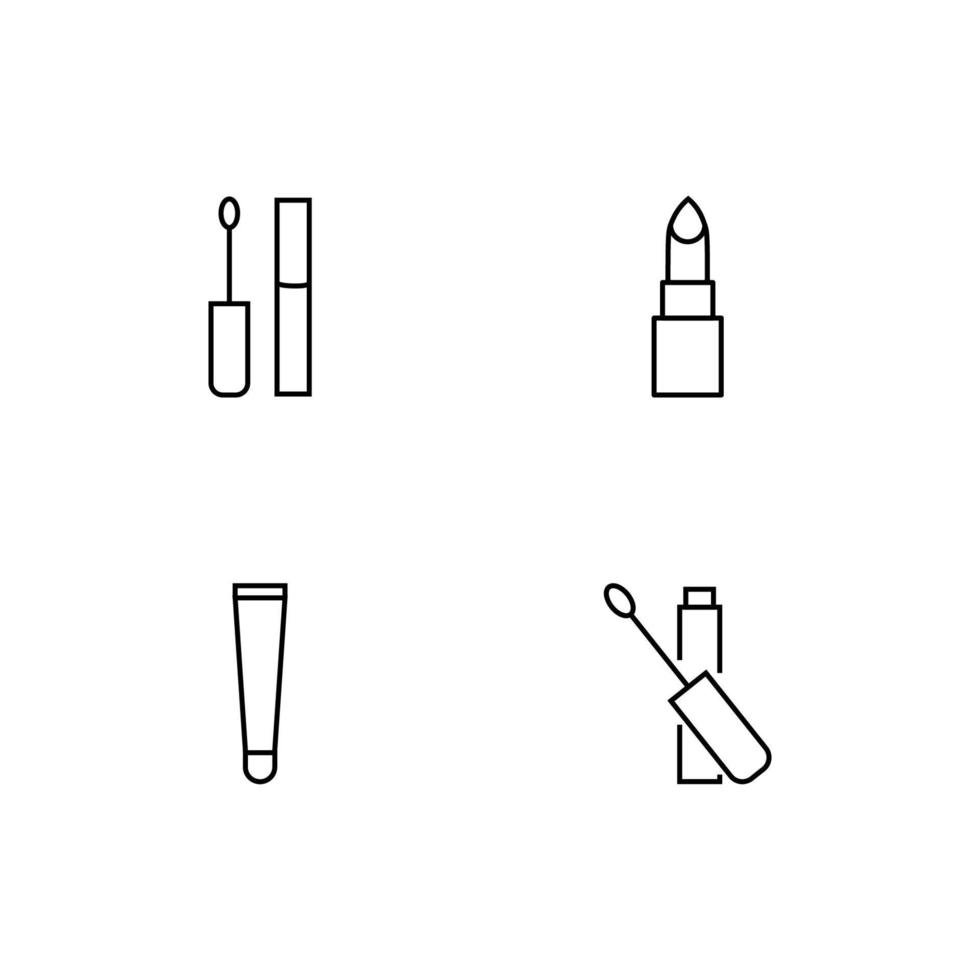 Monochrome elements perfect for adverts, stores, design etc. Editable stroke. Vector line icon set with symbols of mascara, lipstick, lip gloss, tint
