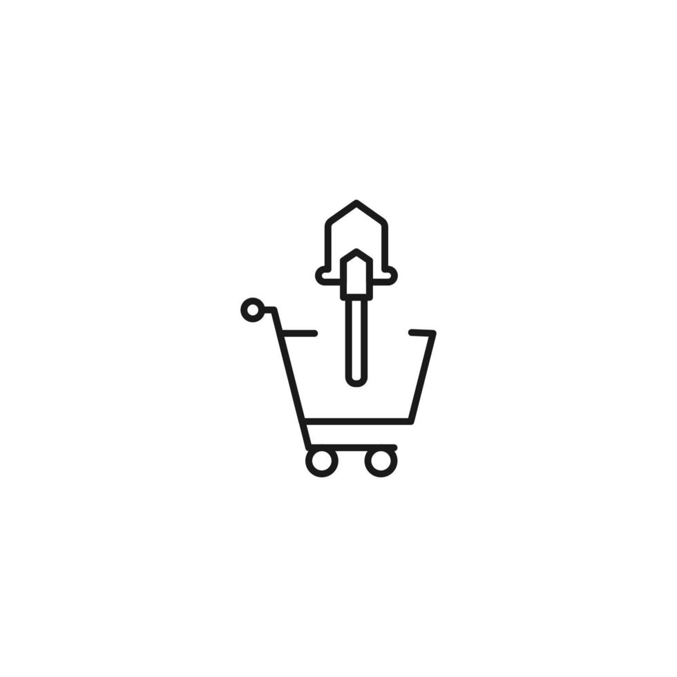 Selling, purchase, shopping concept. Vector sign suitable for web sites, stores, shops, articles, books. Editable stroke. Line icon of shovel in shopping cart