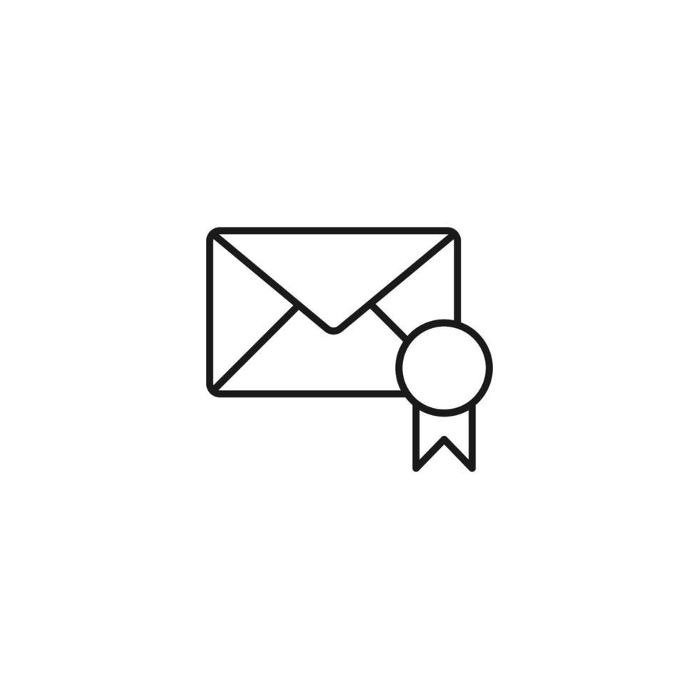 Post and letter monochrome sign. Outline symbol drawn with black thin line. Suitable for web sites, apps, stores, shops etc. Vector icon of award ribbon next to envelope